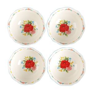 Pioneer Woman Sweet Rose Blue White Ceramic Soup Cerial Bowls 4-Pack 6.25-inch